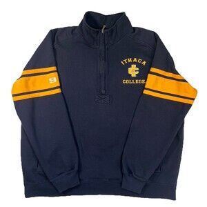 Champion Heritage Ithaca College 1/4 Zip Sweatshirt Mens XXL Navy Gold Stripe